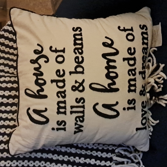 Inspirational Throw Accent cushion HOUSE HOME ivory cotton black raised letters - Picture 2 of 5